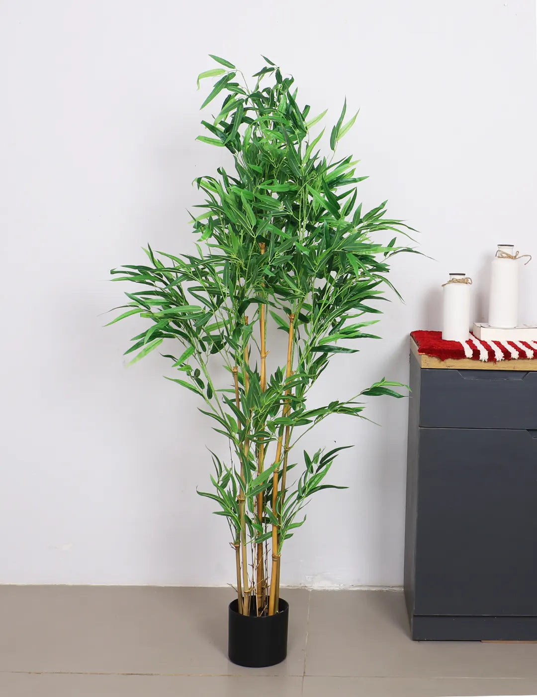 Artificial Bamboo Bliss Plant with Basic Black Pot - 5 feet Green