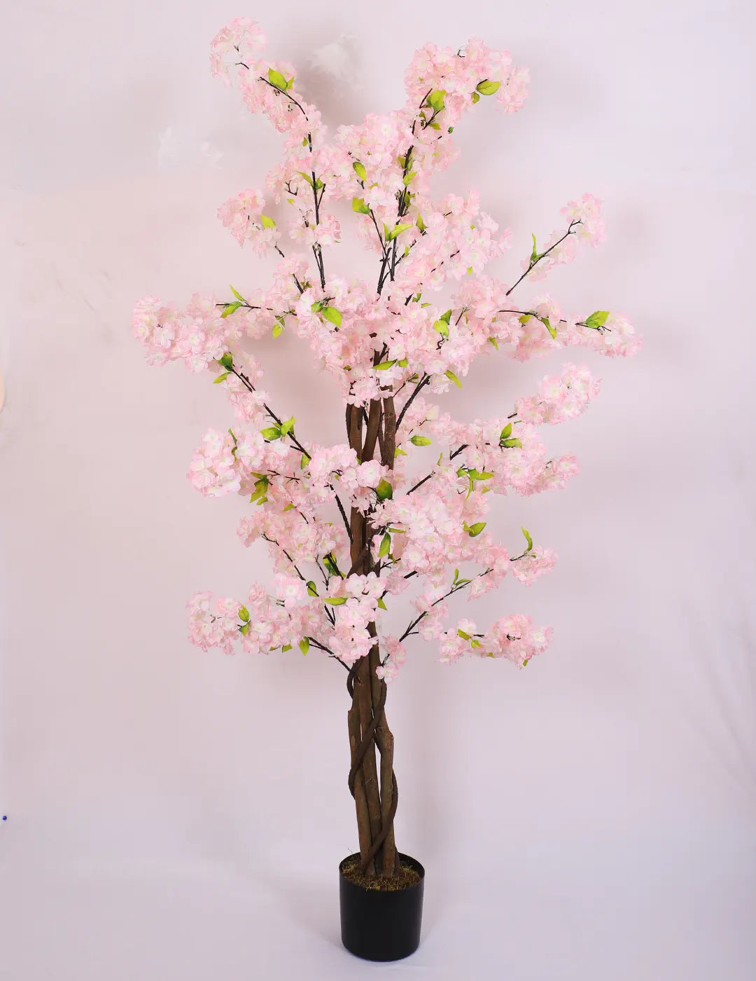 Artificial Pink Peach Blossom Flowers Plant For with Basic Black Pot- 5.5 Feet - Pink
