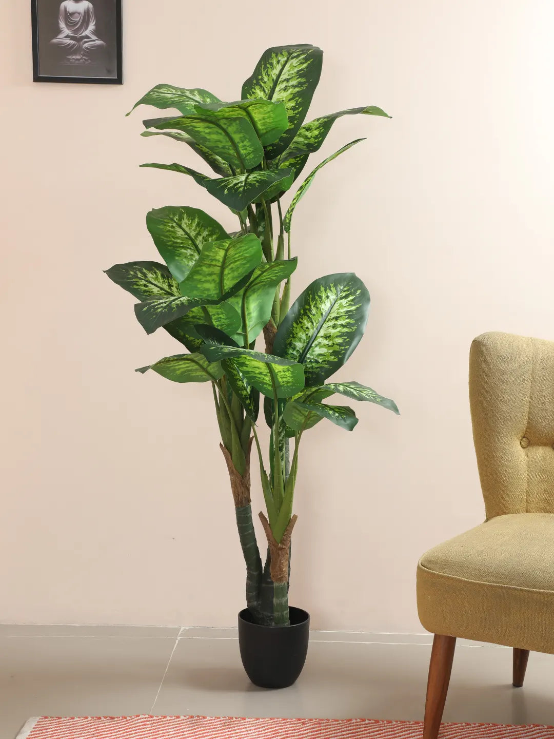 Artificial Evergreen Dieffenbachia Plant with Basic Black Pot - 160 cm Tall, Dark/Green