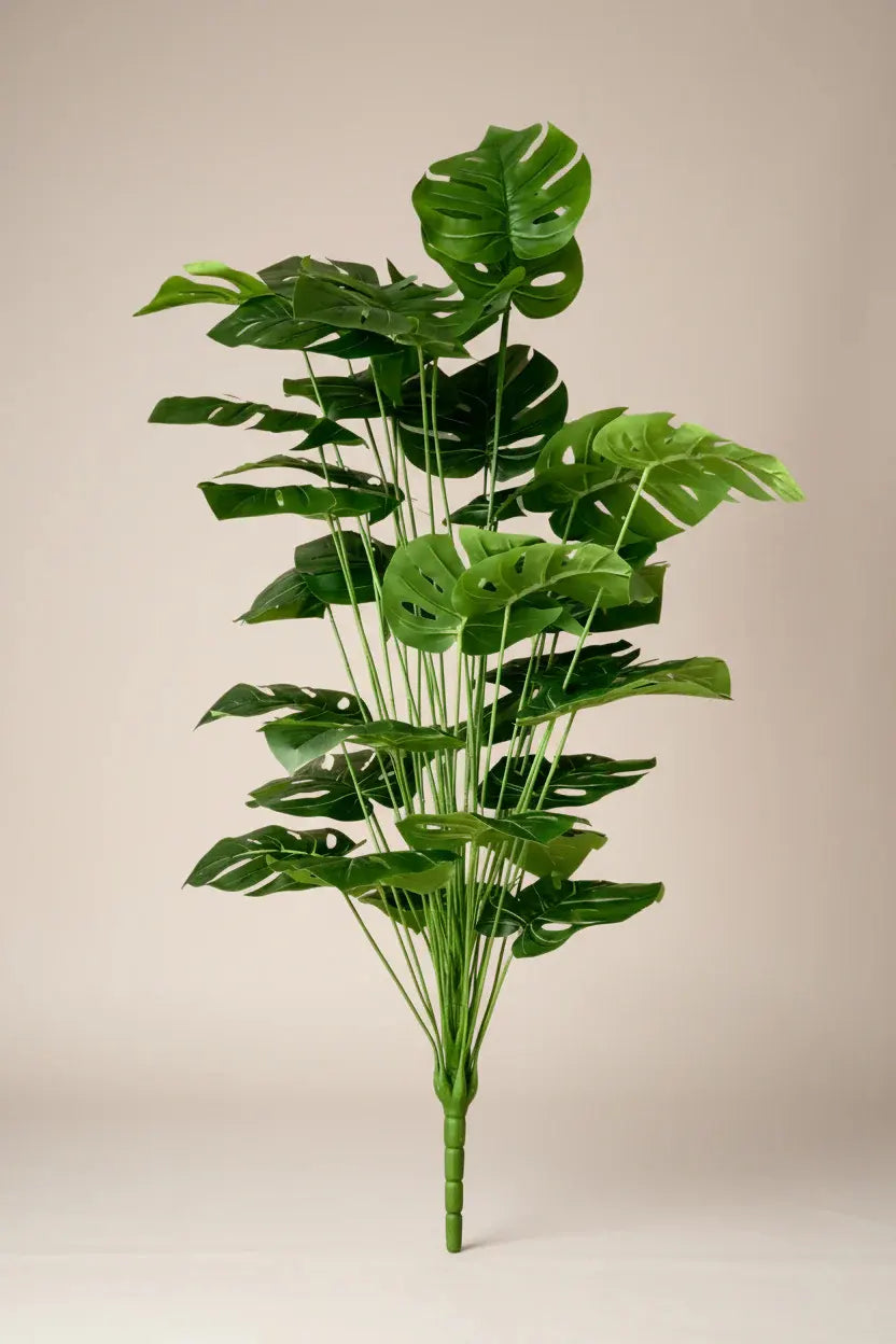 Artificial Midas Monstera Plant with Basic Black Pot - 4 Feet 24 Green Leaves