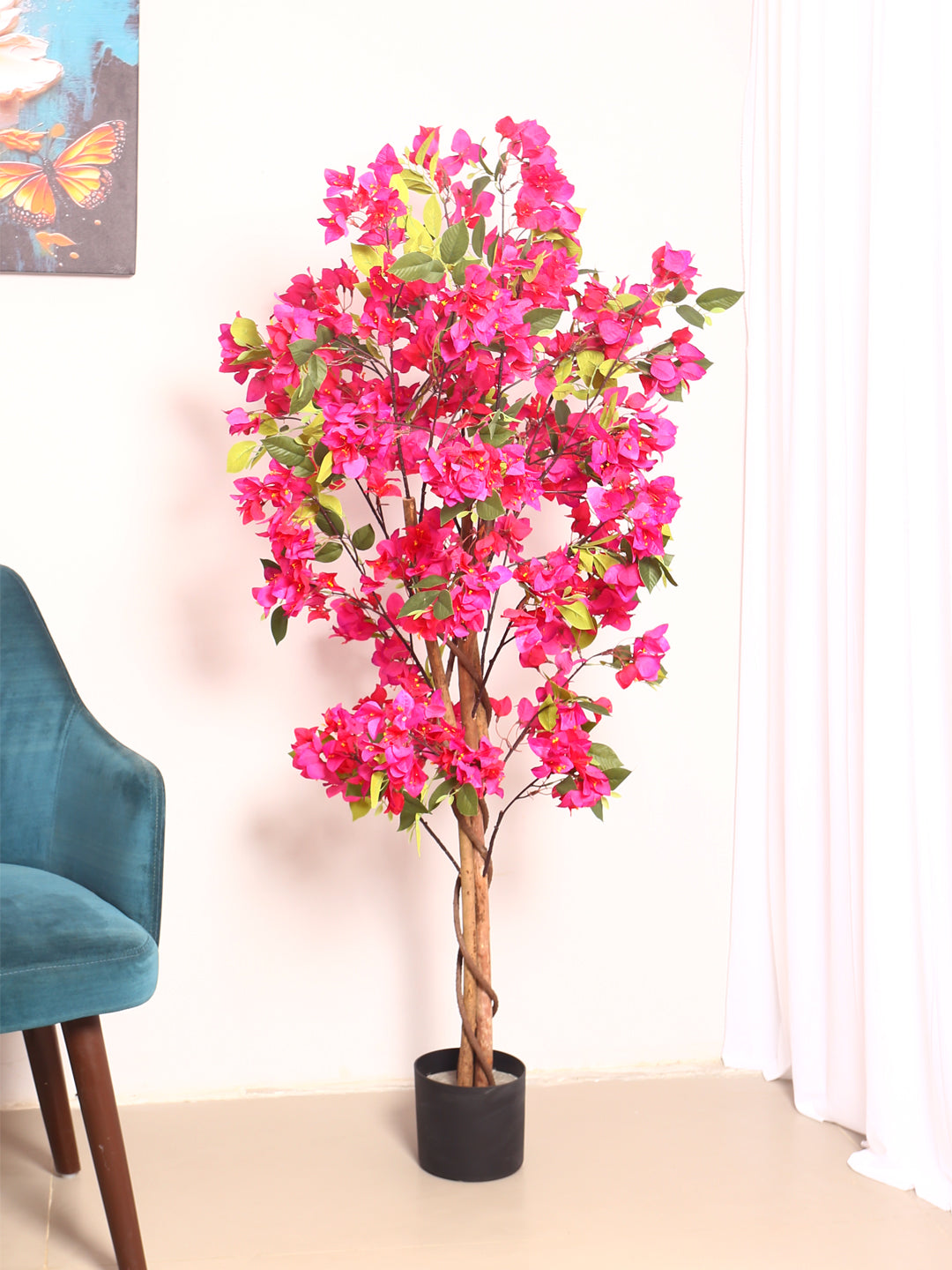 Artificial Bougainvillea Flowers Plants with Pot -150 cm Tall, Green/Pink