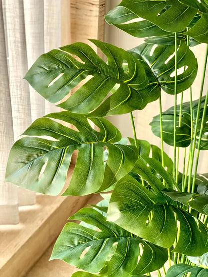 Artificial Midas Monstera Plant with Basic Black Pot - 4 Feet 24 Green Leaves