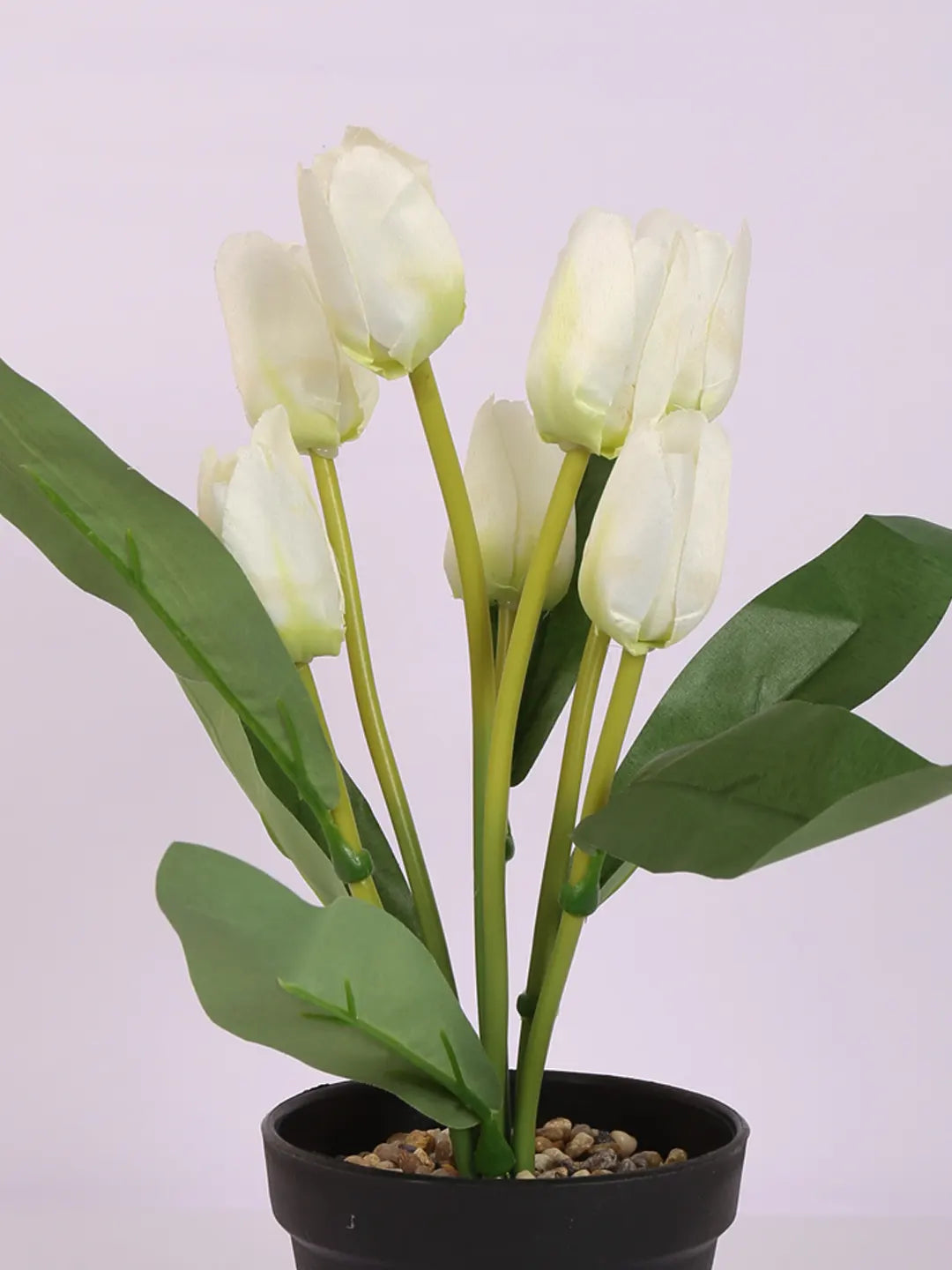Artificial Mini Tulip Flower Bonsai Plant with Pot (32 cm Height, 7 Tulip Stems)
