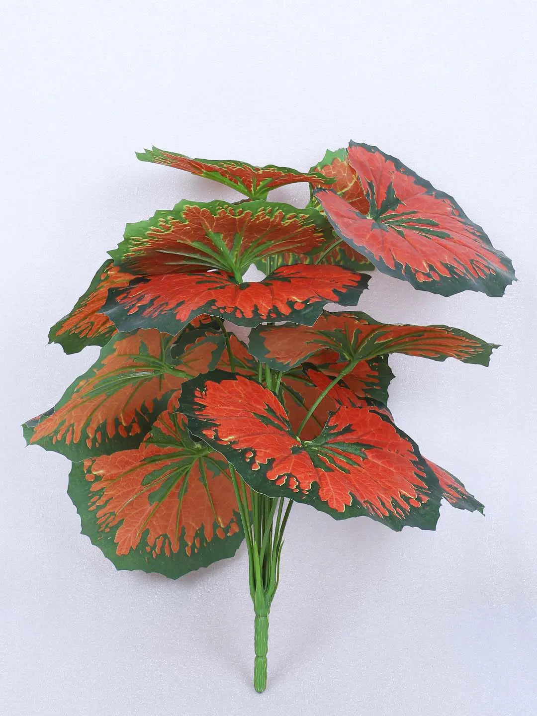 Artificial Miniature PVC Silk Caladium Leaf Red Floor Plant with Pot (12 Leaves, 55 cm Tall, Red)
