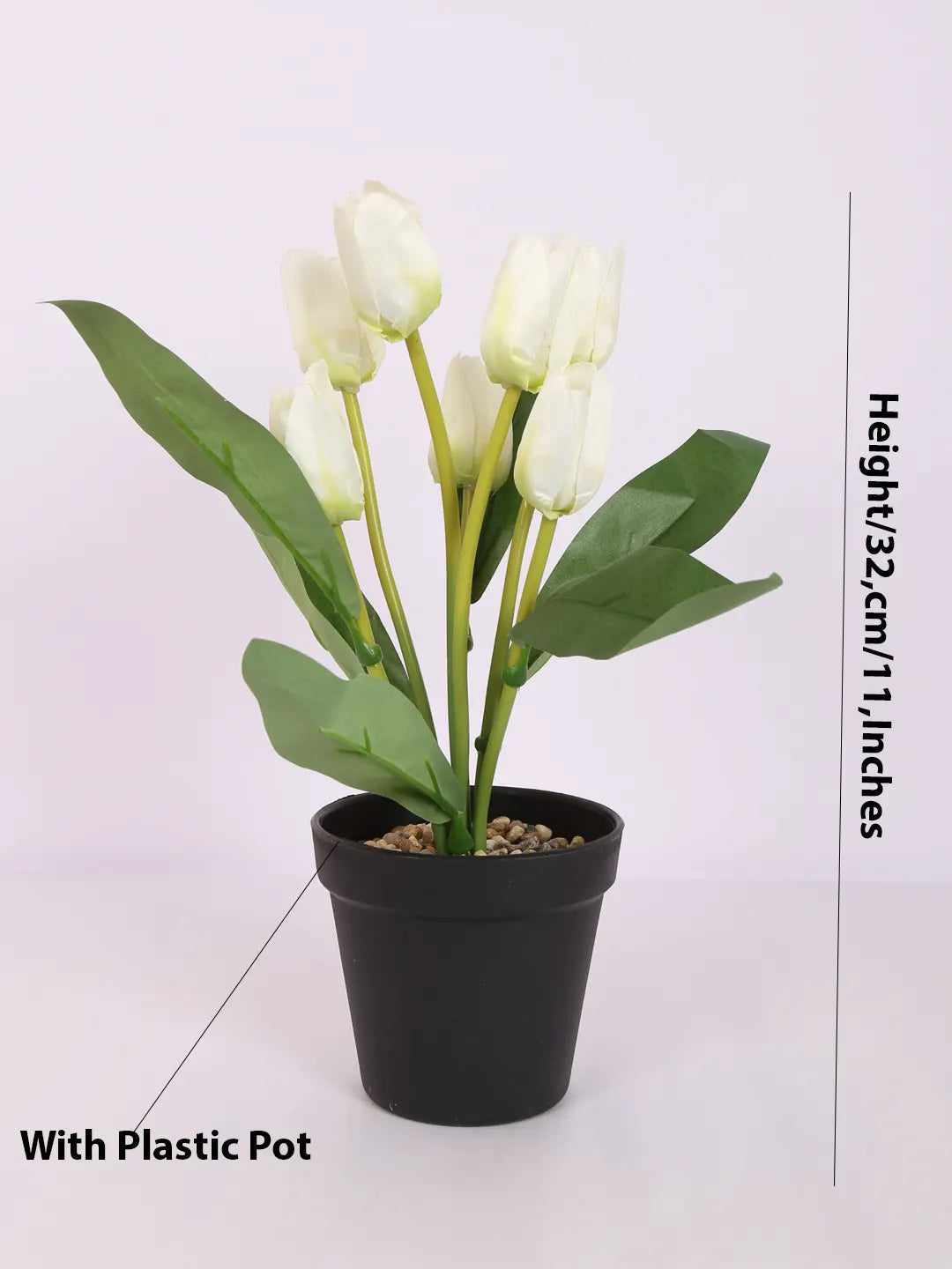 Artificial Mini Tulip Flower Bonsai Plant with Pot (32 cm Height, 7 Tulip Stems)