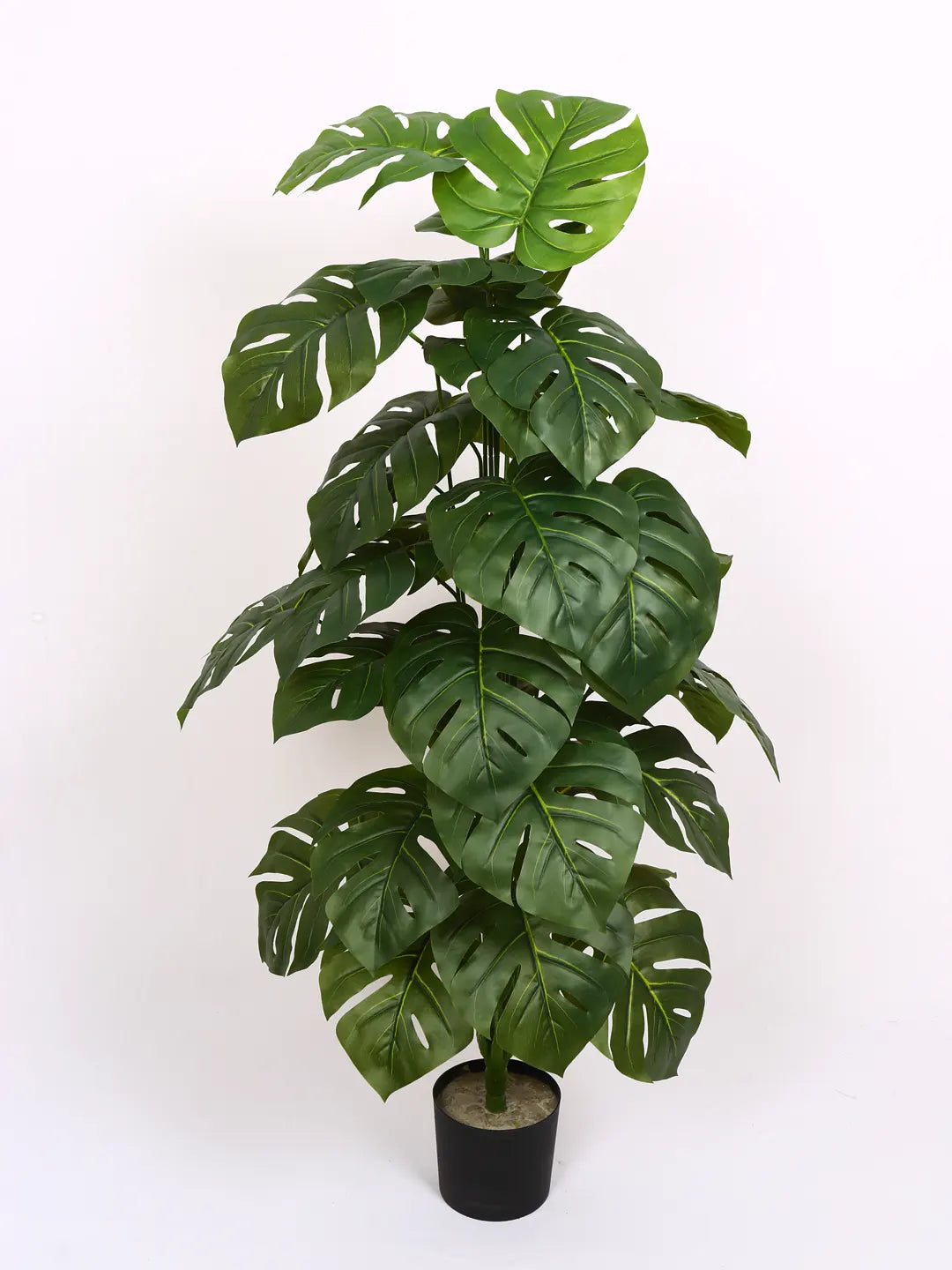 Artificial Midas Monstera Plant with Basic Black Pot - 4 Feet 24 Green Leaves