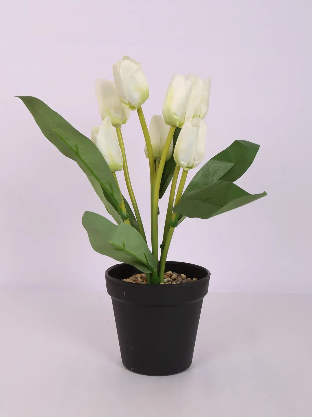 Artificial Mini Tulip Flower Bonsai Plant with Pot (32 cm Height, 7 Tulip Stems)