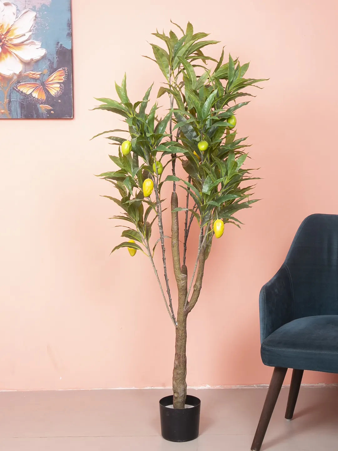 Artificial Tropical Mango Fruit Plant with Basic Black Pot – 5 Feet Tall