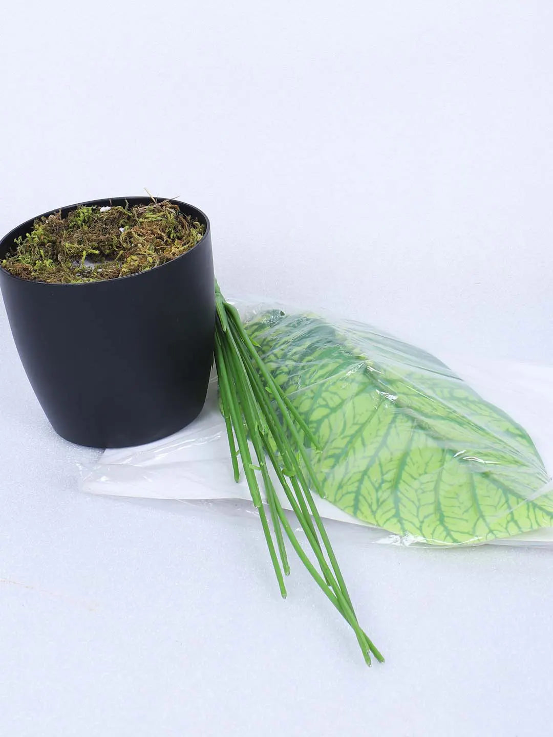 Artificial Miniature PVC Silk Caladium Leaf Floor Plant with Pot (12 Leaves, 55 cm Tall, Yellow)
