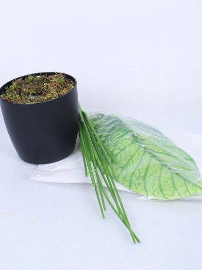Artificial Miniature PVC Silk Caladium Leaf Floor Plant with Pot (12 Leaves, 55 cm Tall, Yellow)