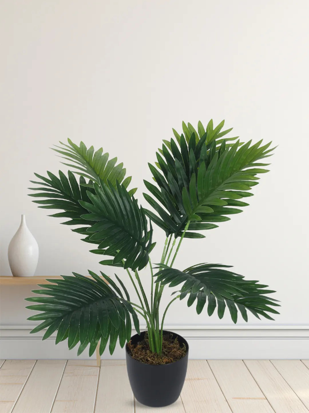 Artificial Tropical Areca Plant With Black Pot - 55 cm Tall, Green