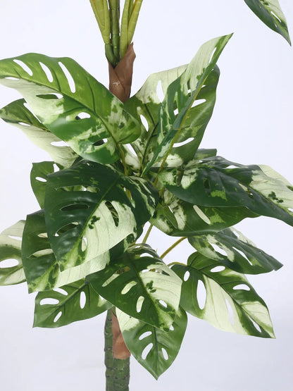 Artificial Variegated Dual Monstera Plant with Basic Black Pot - 140 cm Tall Green