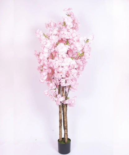 Artificial Pink Peach Blossom Flowers Plant For with Basic Black Pot - 180 Feet - Pink