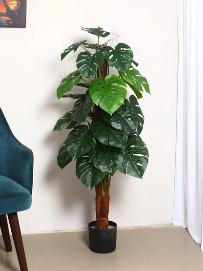 Artificial Dual Monstera Plant with Basic Black Pot - 120 cm Tall Green