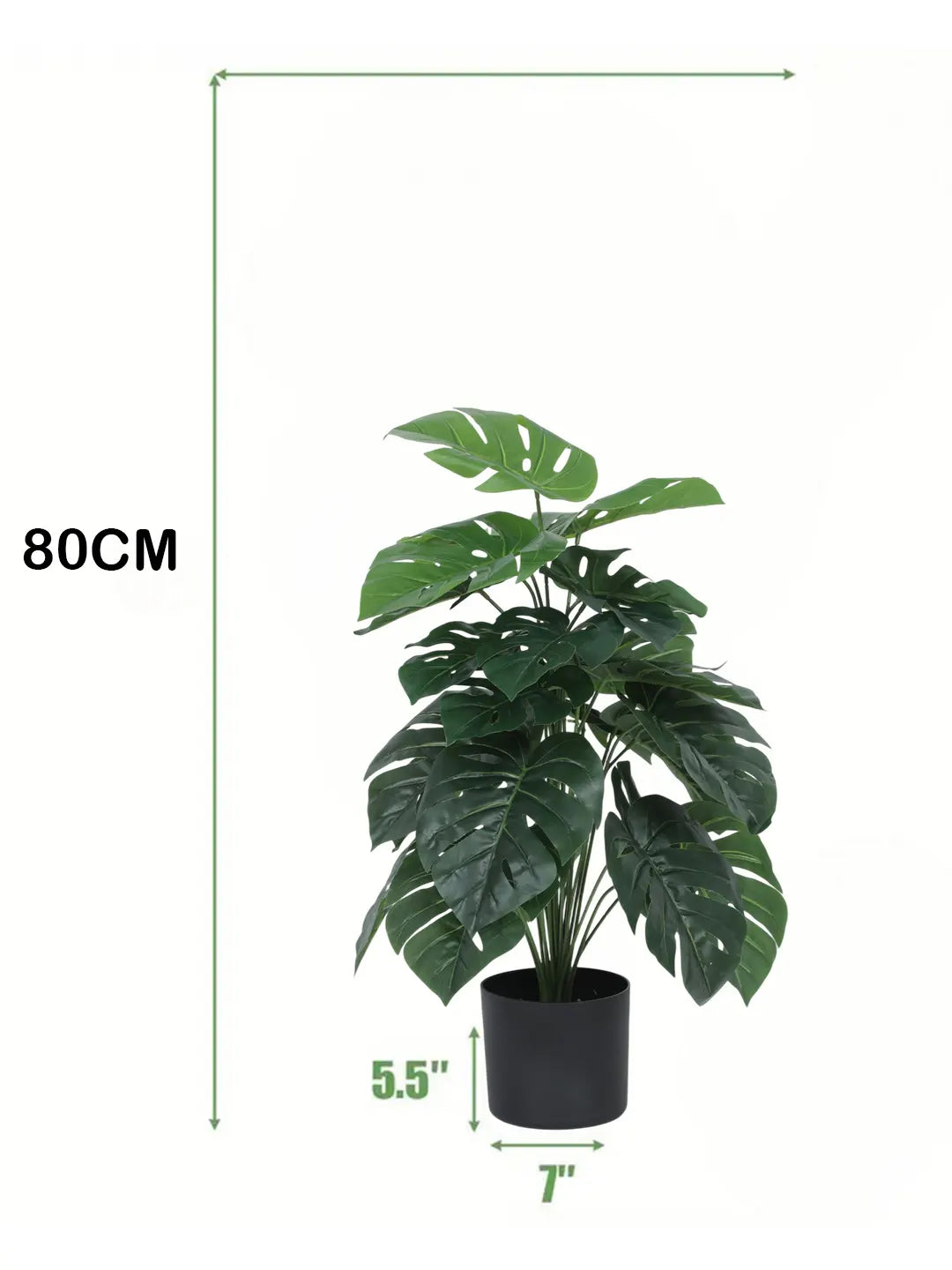 Artificial Monstera Leaf Green Floor Plant with Pot (24 Leaves, 80 cm Tall, Green)
