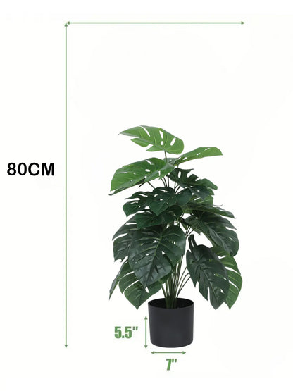 Artificial Monstera Leaf Green Floor Plant with Pot (24 Leaves, 80 cm Tall, Green)