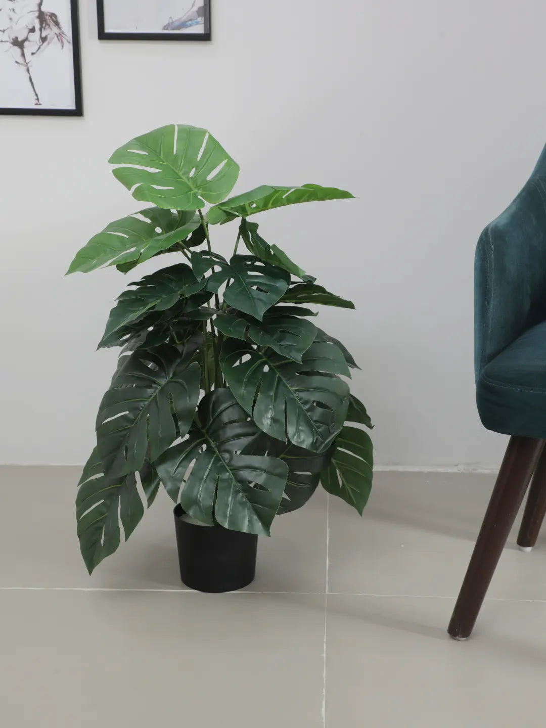 Artificial Monstera Leaf Green Floor Plant with Pot (24 Leaves, 80 cm Tall, Green)