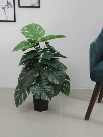 Artificial Monstera Leaf Green Floor Plant with Pot (24 Leaves, 80 cm Tall, Green)
