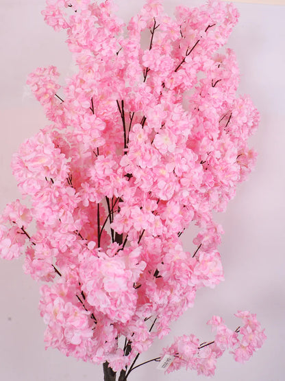 Artificial Pink Blossom Flowers Plant with Basic Black Pot - 6 feet