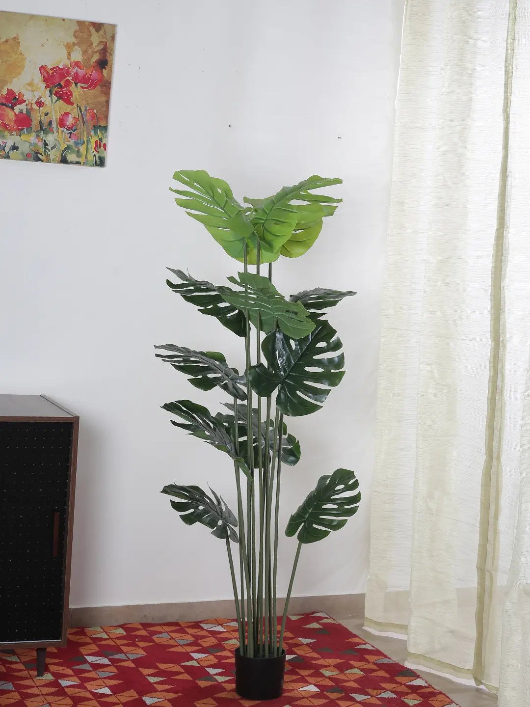 Artificial Lush Monstera Plant with Basic Black Pot - 150 cm Tall Green