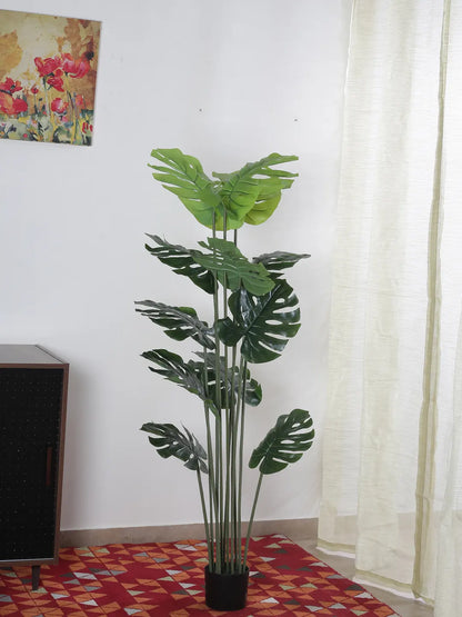 Artificial Lush Monstera Plant with Basic Black Pot - 150 cm Tall Green