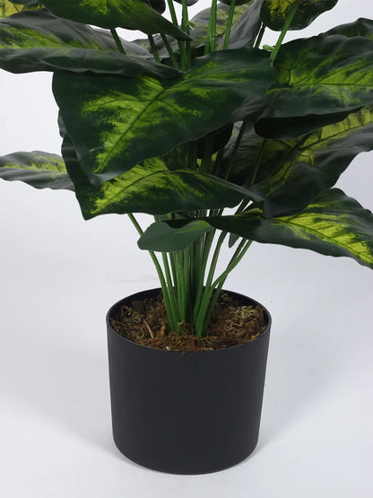 Artificial Dieffenbachia Leaf Green Floor Plant with Pot (24 Leaves, 80 cm Tall, Green/Yellow)