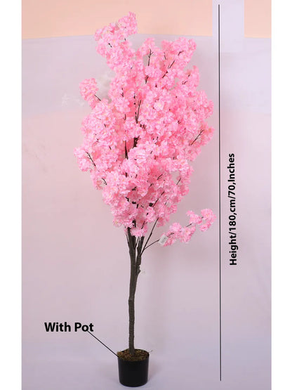 Artificial Pink Blossom Flowers Plant with Basic Black Pot - 6 feet