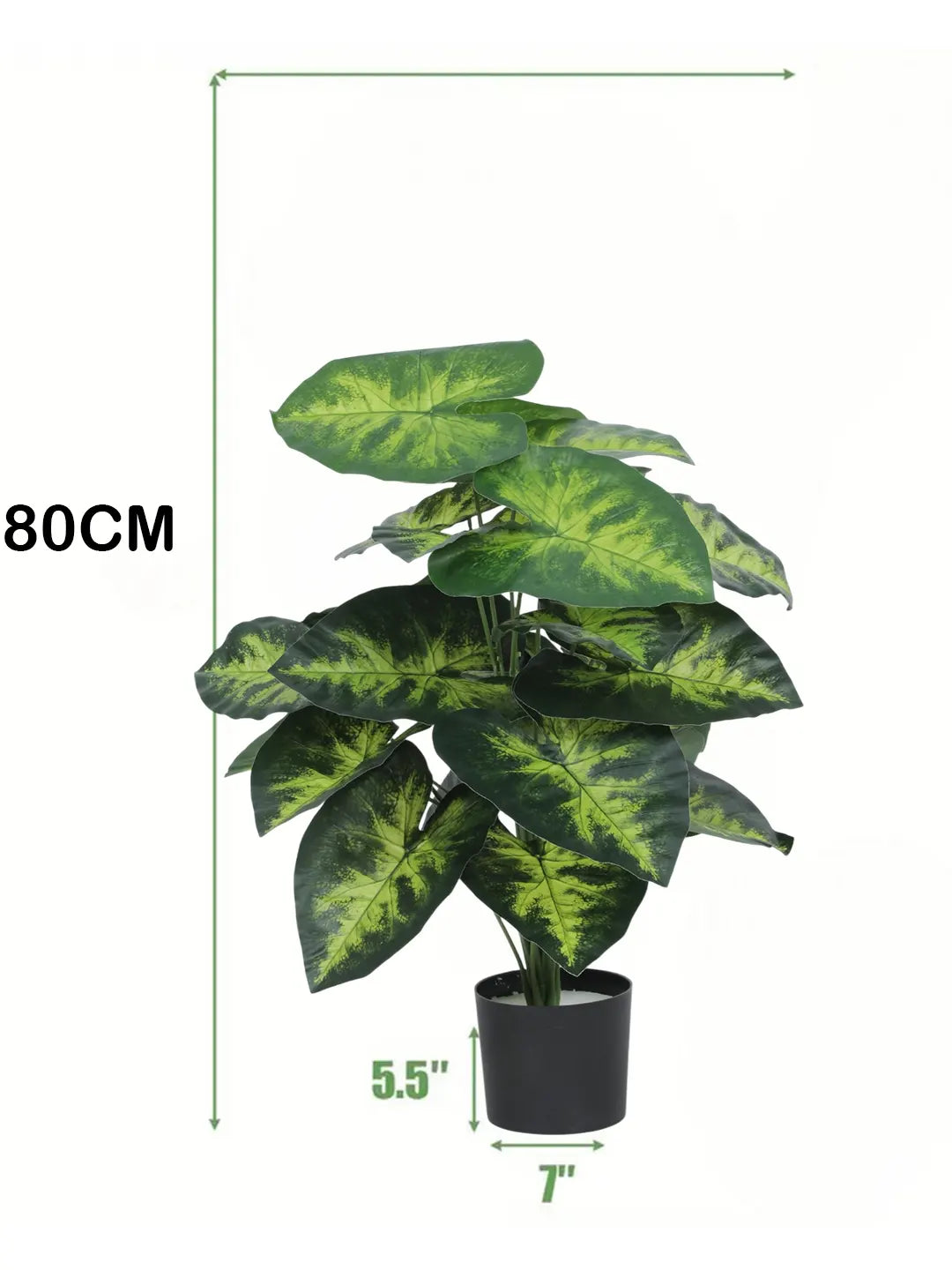 Artificial Dieffenbachia Leaf Green Floor Plant with Pot (24 Leaves, 80 cm Tall, Green/Yellow)