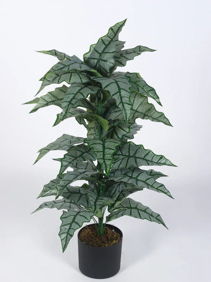 Artificial Zebra Silk Plant with Basic Black Pot - 85 cm Tall, Green