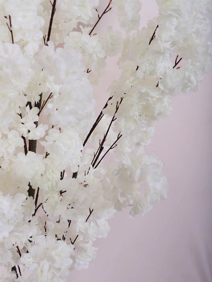 Artificial White Blossom Flowers Plant with Basic Black Pot - 6 feet