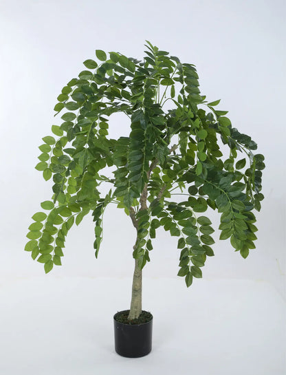 Artificial Drooping Evergreen Ficus Plant with Basic Black Pot - 120 cm Tall Green