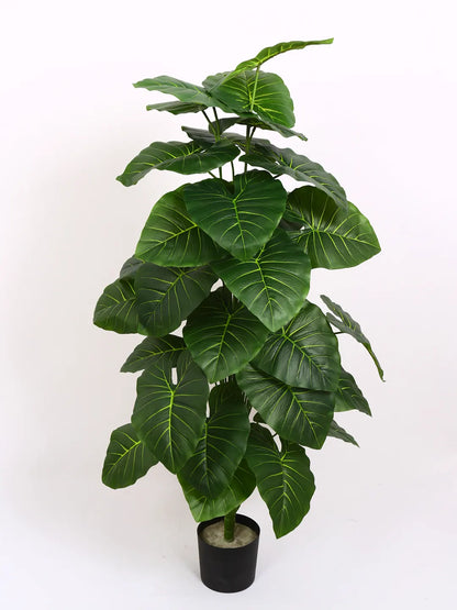 Artificial Midas Rubber Plant with Basic Black Pot - 4 Feet 24 Green Leaves