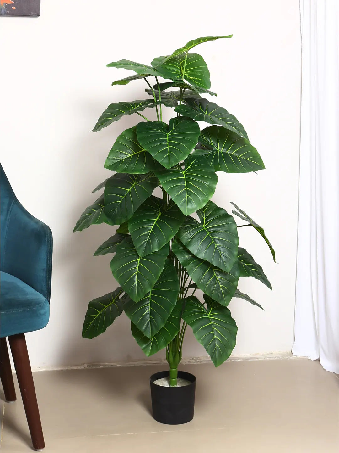 Artificial Midas Rubber Plant with Basic Black Pot - 4 Feet 24 Green Leaves