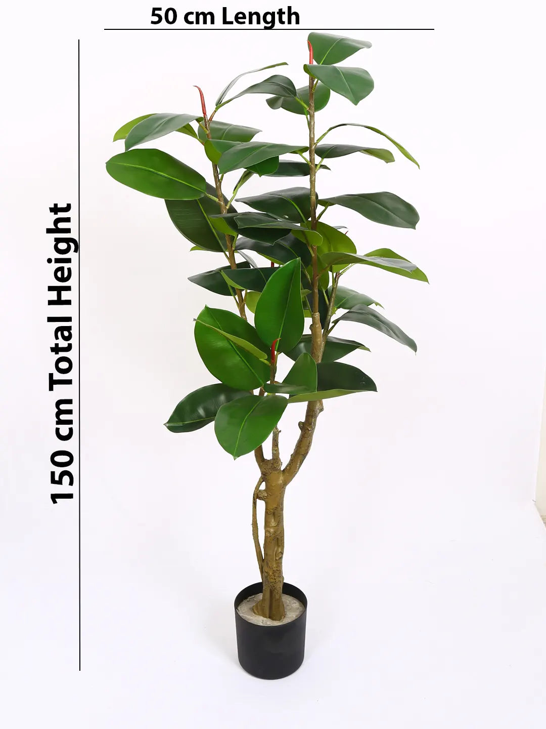 Artificial Leafy Rubber Plant with Basic Black Pot - 5 feet Green