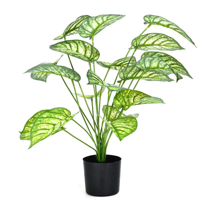 Artificial Caladium Leaf Plants for with Pot (18 Leaves, 65 cm Tall. Green/Red)