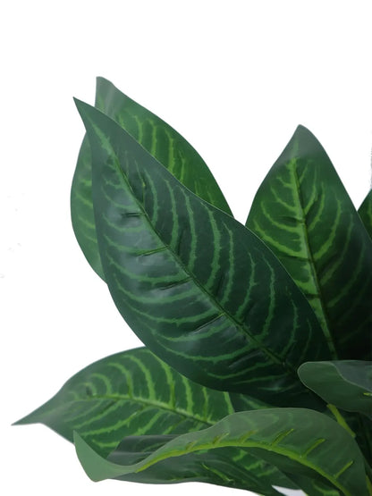 Artificial Green Iceton Croton Plant (12 Leaves with Basic Black Pot 45 Cm Tall Pack of 2)