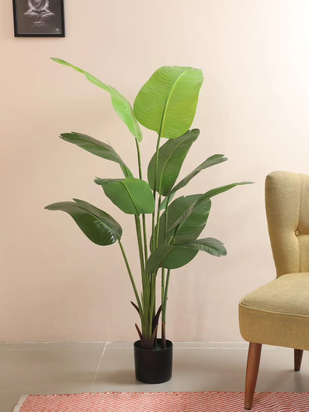 Artificial Cavendish Traveller Plant with Basic Black Pot - 5 Feet