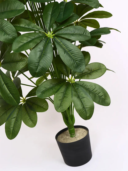 Artificial Midas Schefflera Plant with Basic Black Pot - 4 Feet 24 Green Leaves