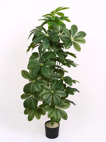 Artificial Midas Schefflera Plant with Basic Black Pot - 4 Feet 24 Green Leaves