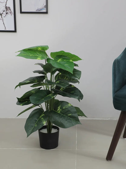 Artificial Photos Leaf Green Floor Plant with Pot (24 Leaves, 80 cm Tall, Green)