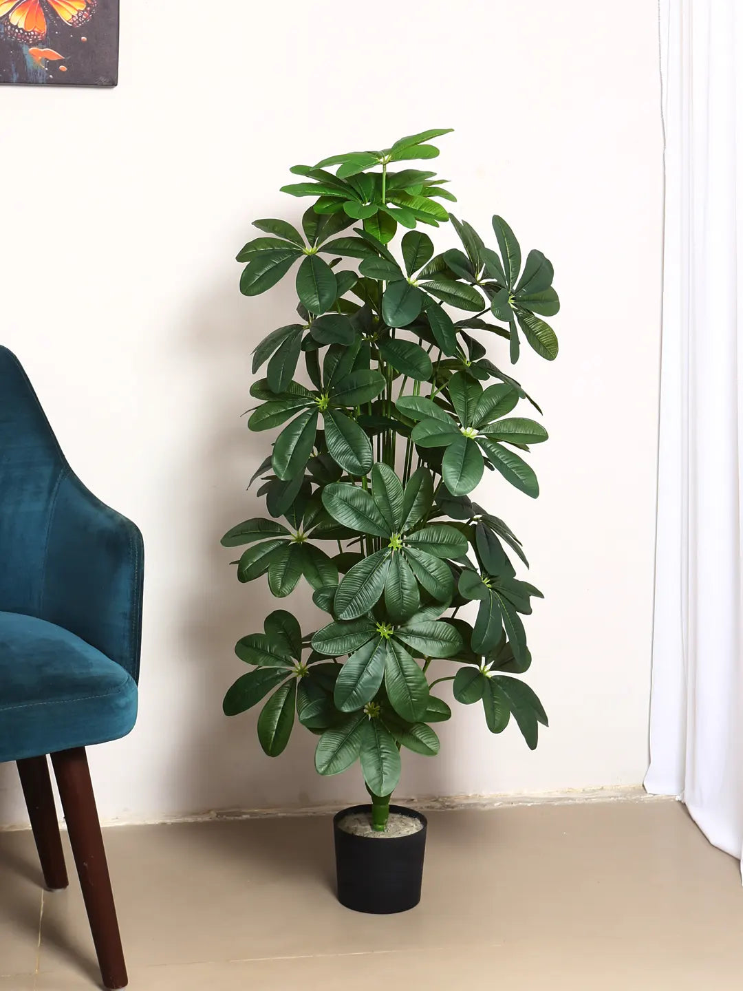 Artificial Midas Schefflera Plant with Basic Black Pot - 4 Feet 24 Green Leaves