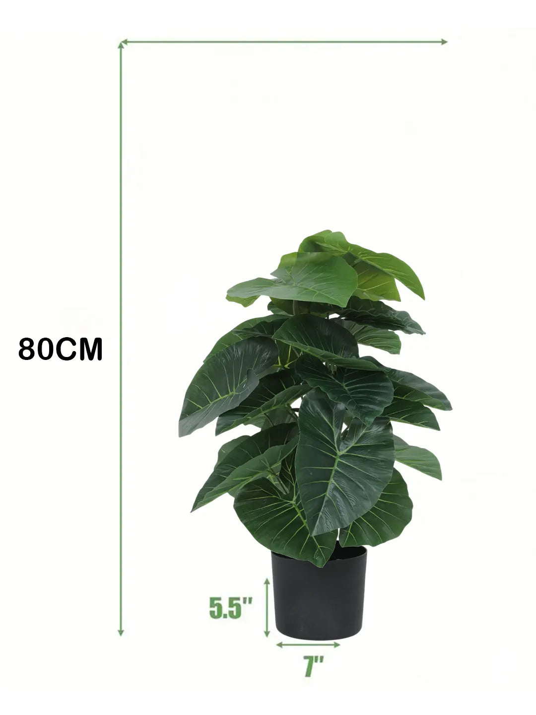 Artificial Rubber Leaf Green Floor Plant with Pot (24 Leaves, 80 cm Tall, Green)