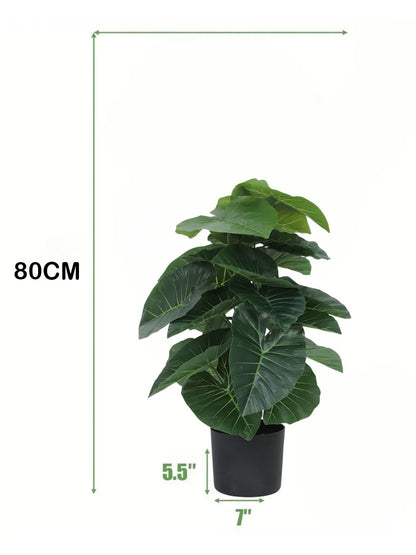 Artificial Rubber Leaf Green Floor Plant with Pot (24 Leaves, 80 cm Tall, Green)