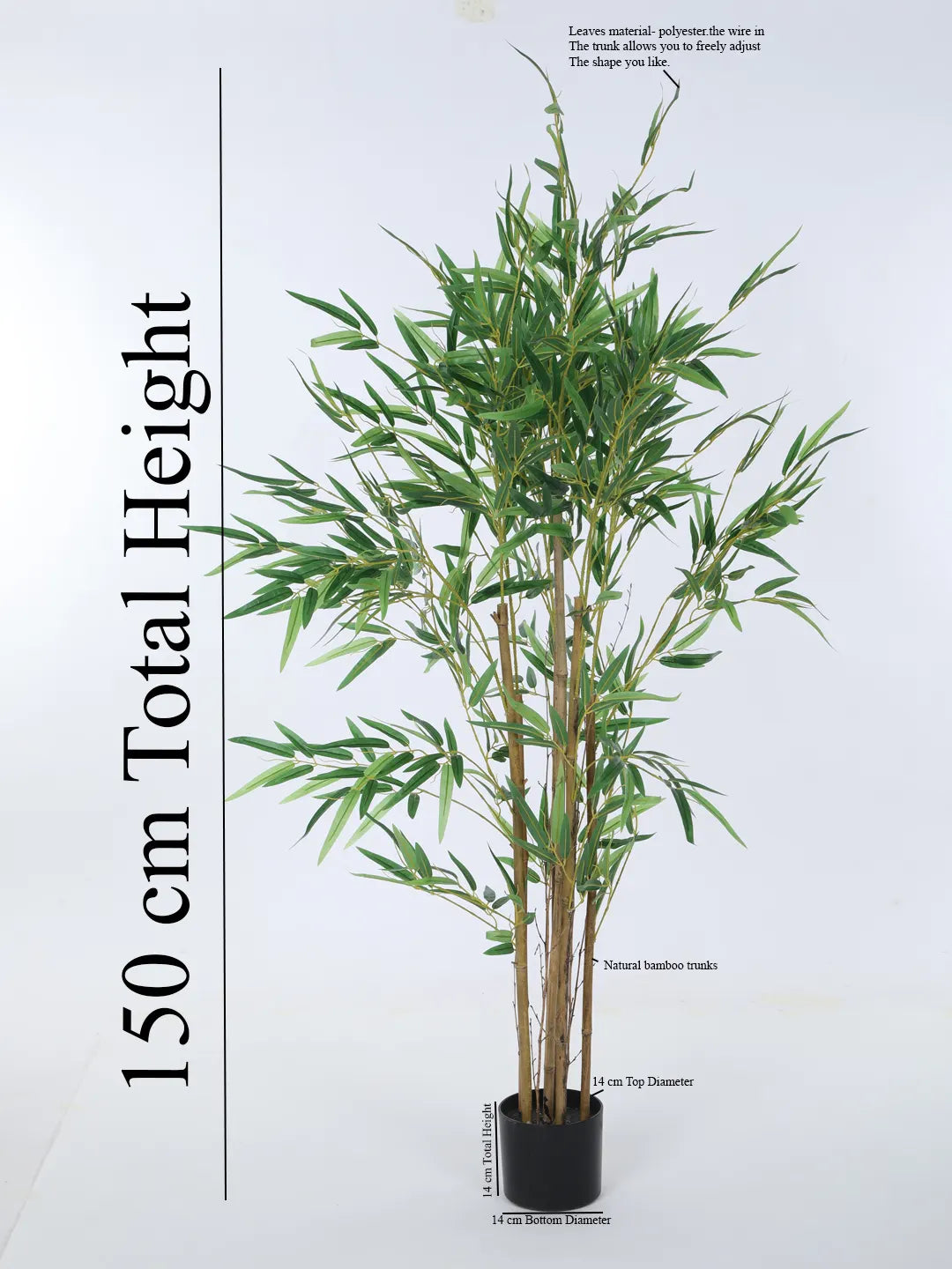Artificial Bamboo Bliss Plant with Basic Black Pot - 5 feet Green