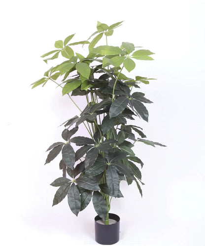 Artificial Midas Guiana Chestnut Plant with Basic Black Pot - 4 Feet 24 Green Leaves