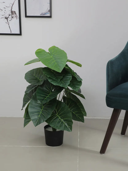 Artificial Rubber Leaf Green Floor Plant with Pot (24 Leaves, 80 cm Tall, Green)