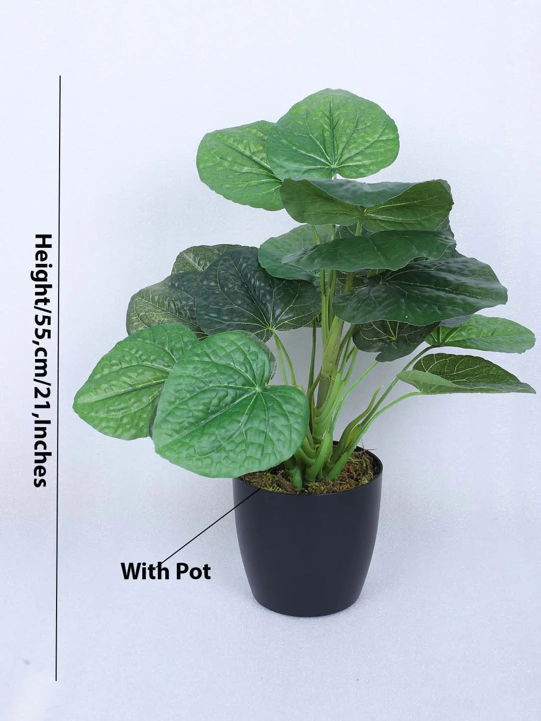 Artificial Miniature PVC Silk Jatropha Leaf Green Floor Plant with Big Leaves with Pot (55 cm Tall, Green)