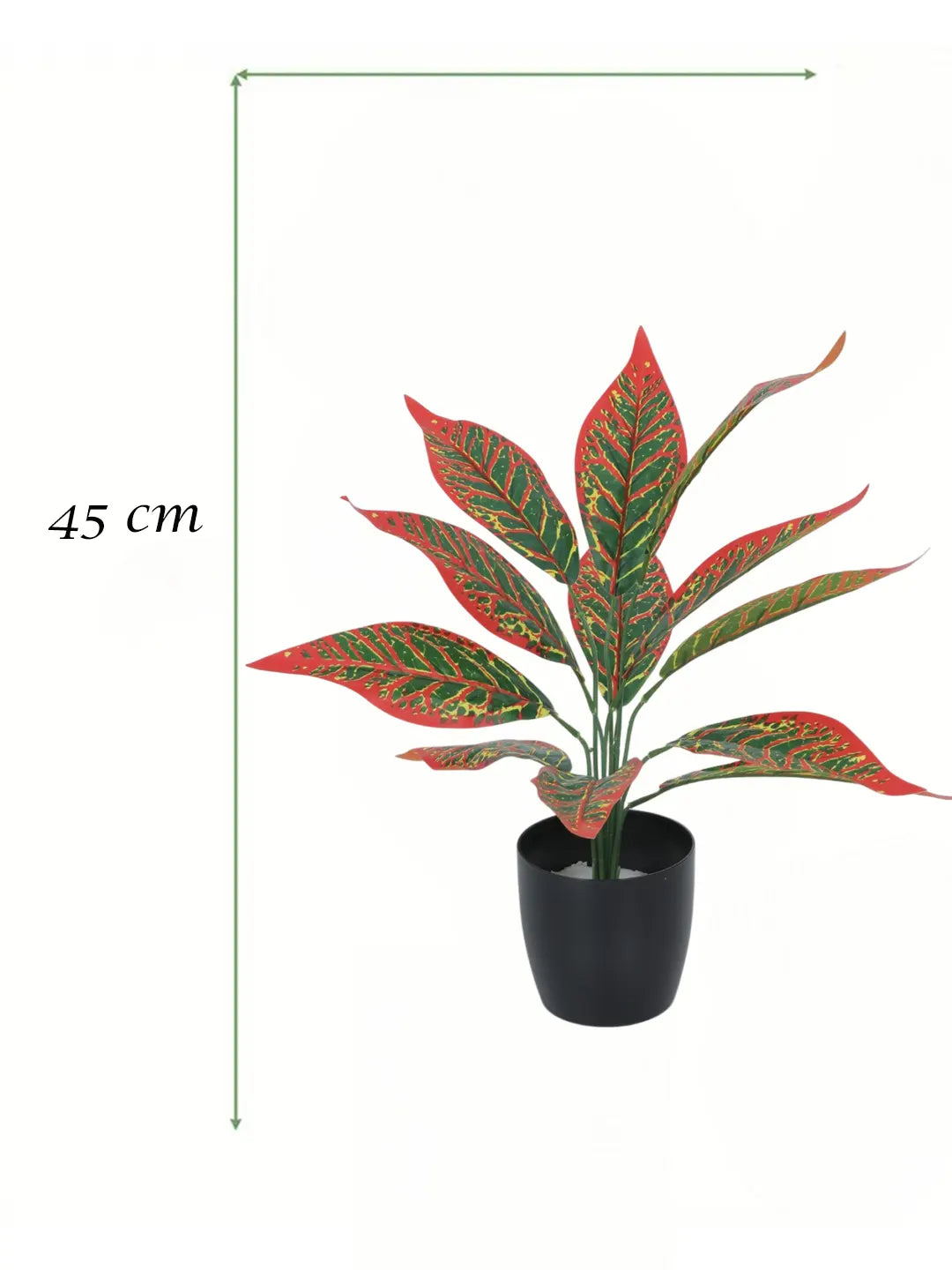 Artificial Red Iceton Croton Plant (12 Leaves with Basic Black Pot 45 Cm Tall)
