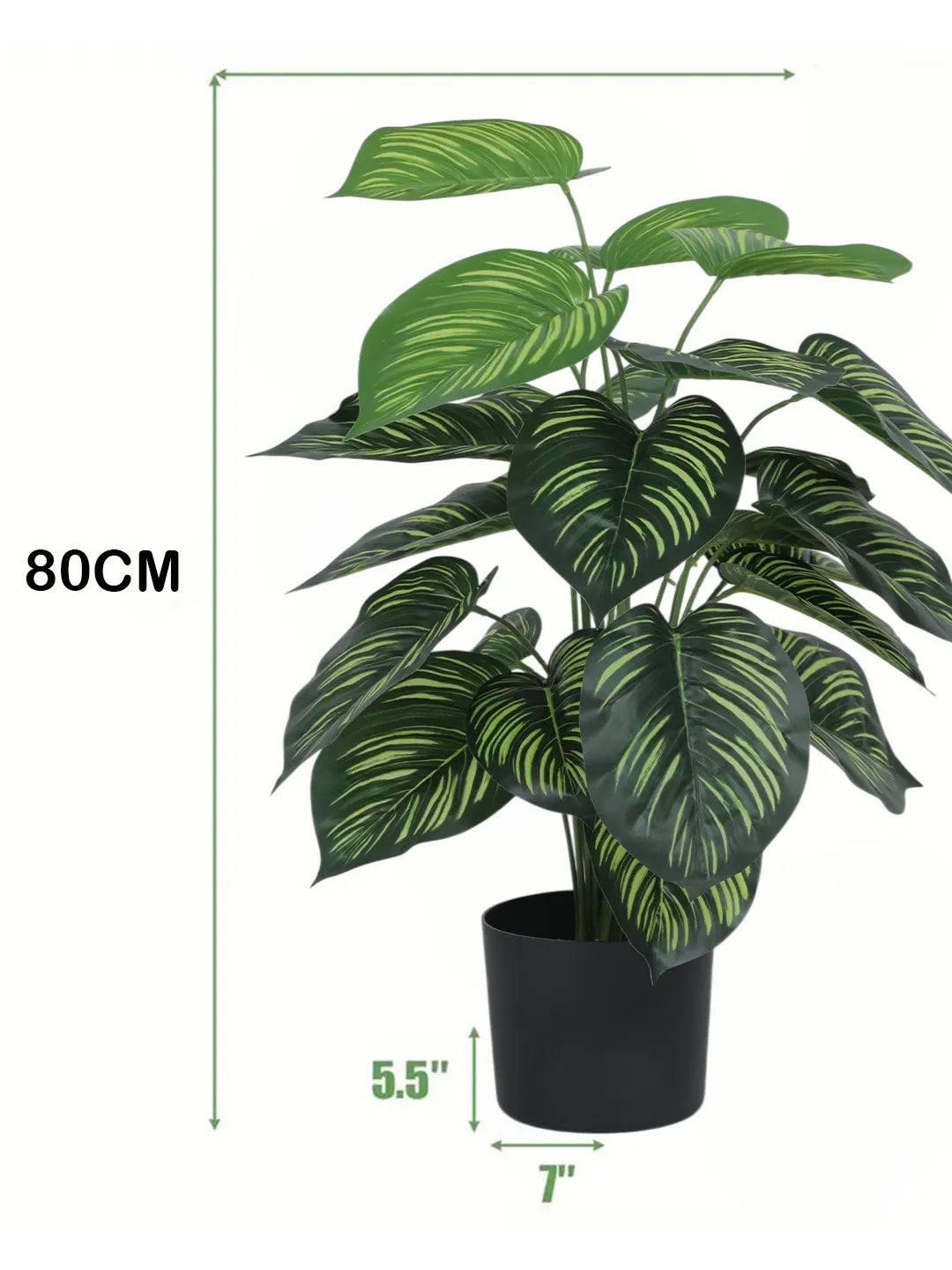 Artificial Watermelon Leaf Green Floor Plant with Pot (24 Leaves, 80 cm Tall, Green)