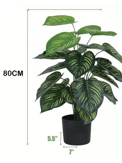 Artificial Watermelon Leaf Green Floor Plant with Pot (24 Leaves, 80 cm Tall, Green)